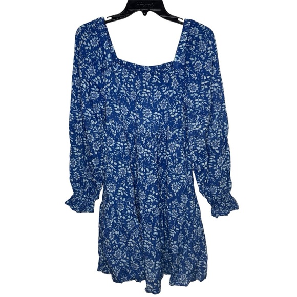NWT Patrons of Peace Blue Floral Long Sleeve Mini Dress - Picture 1 of 8